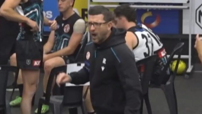 Port Adelaide coach Josh Carr sprays players in home loss to Carlton